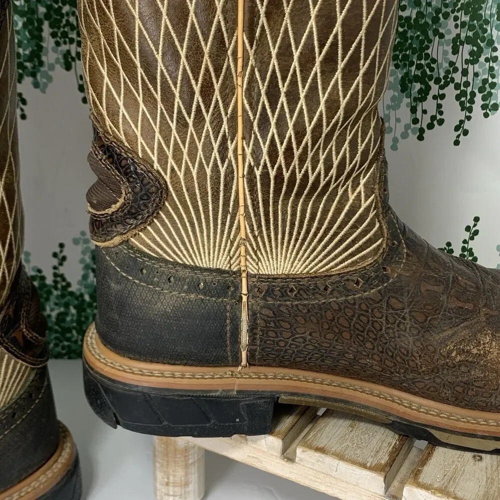 Justin Mens Comp Toe Work Boots Croc Print Size 9 D Western Shaft WK4833